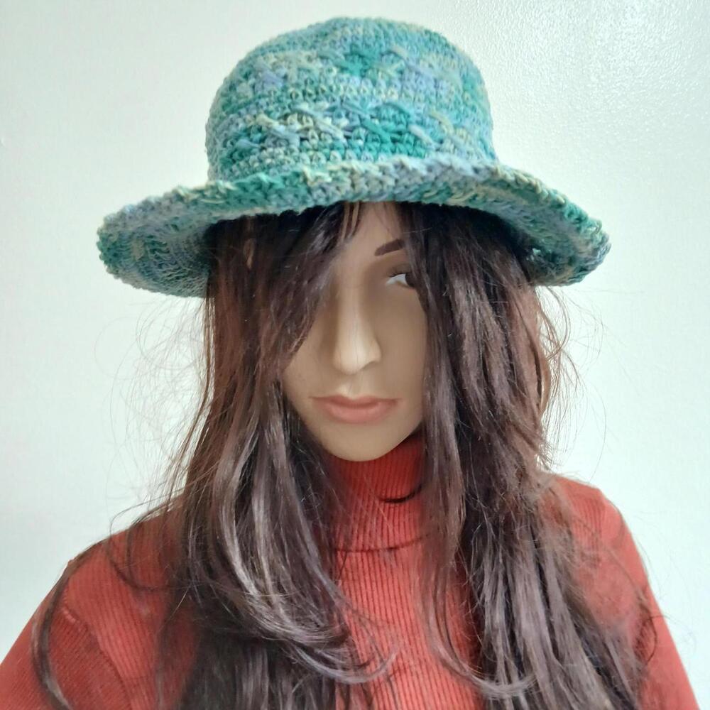 Vintage 90s‎ crochet teal bucket hat - Picture 2 of 4